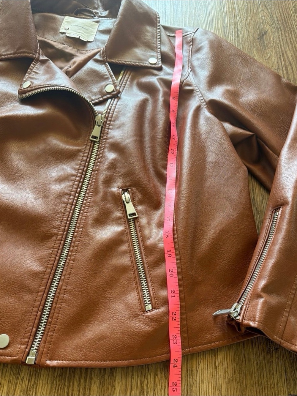 By Anthropologie Rich Cognac Brown Faux Leather Moto Jacket - Plus Size 2X - Picture 8 of 12